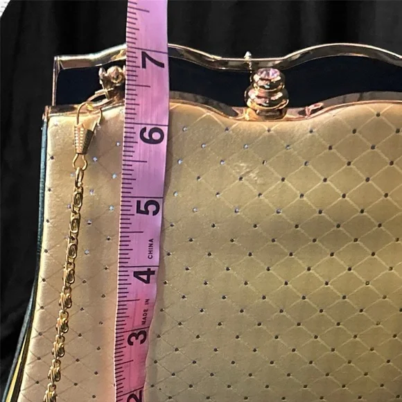 Joymax Vintage Gold Jewel Embellished with Rhinestone Kiss Clasp Purse Hand Bag - Picture 6 of 12